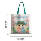 The Purple Tree WanderTote Travel Theme Tote Bag for Women, Aesthetic City Print Canvas Shoulder Bag, Reusable bag for Shopping & Everyday Carry Tote (SEOUL Edition)