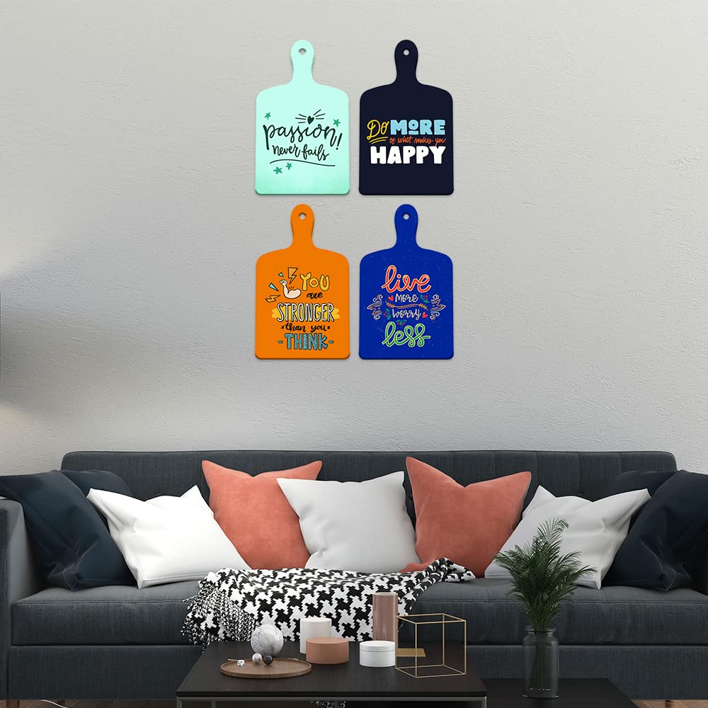 Artvibes Live More Worry Less Decorative Wall Hanging Wooden Art | Quotes Decor Item | Wall Poster | Office Decor | Inspirational Quotes Wall Art | Mdf Wall Decoration | Gift Item (WH_5615N), Set of 4
