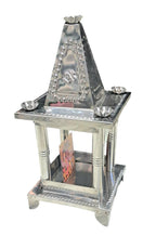 GUGGU Stainless Steel Diwali Pooja Hatri/Temple with Sitting Photo of Lord Ganesh ji and Luxmi MATA (Silver)..
