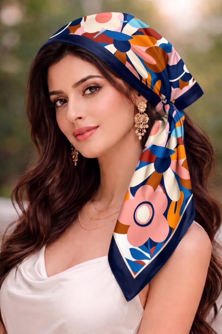 Wirkqeez Silk Head Scarf for Women – Luxury Satin Silk Hair Scarf, Soft Bandana Wrap for Sleeping, Hair Protection & Styling (Multicolor_03)