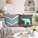 STITCHNEST Set of 2 Teal Tribal Harmony Collection Printed Jute Cushion Covers 16x16 Inches | Decorative Throw Pillow Covers for Sofa, Living Room, Bedroom | Perfect for Home Decor