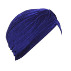 BISMAADH Velvet Soft Pleated Pre Tied Knot Readymade Turban/Pagri Head Wraps for Men & Women Royal Blue
