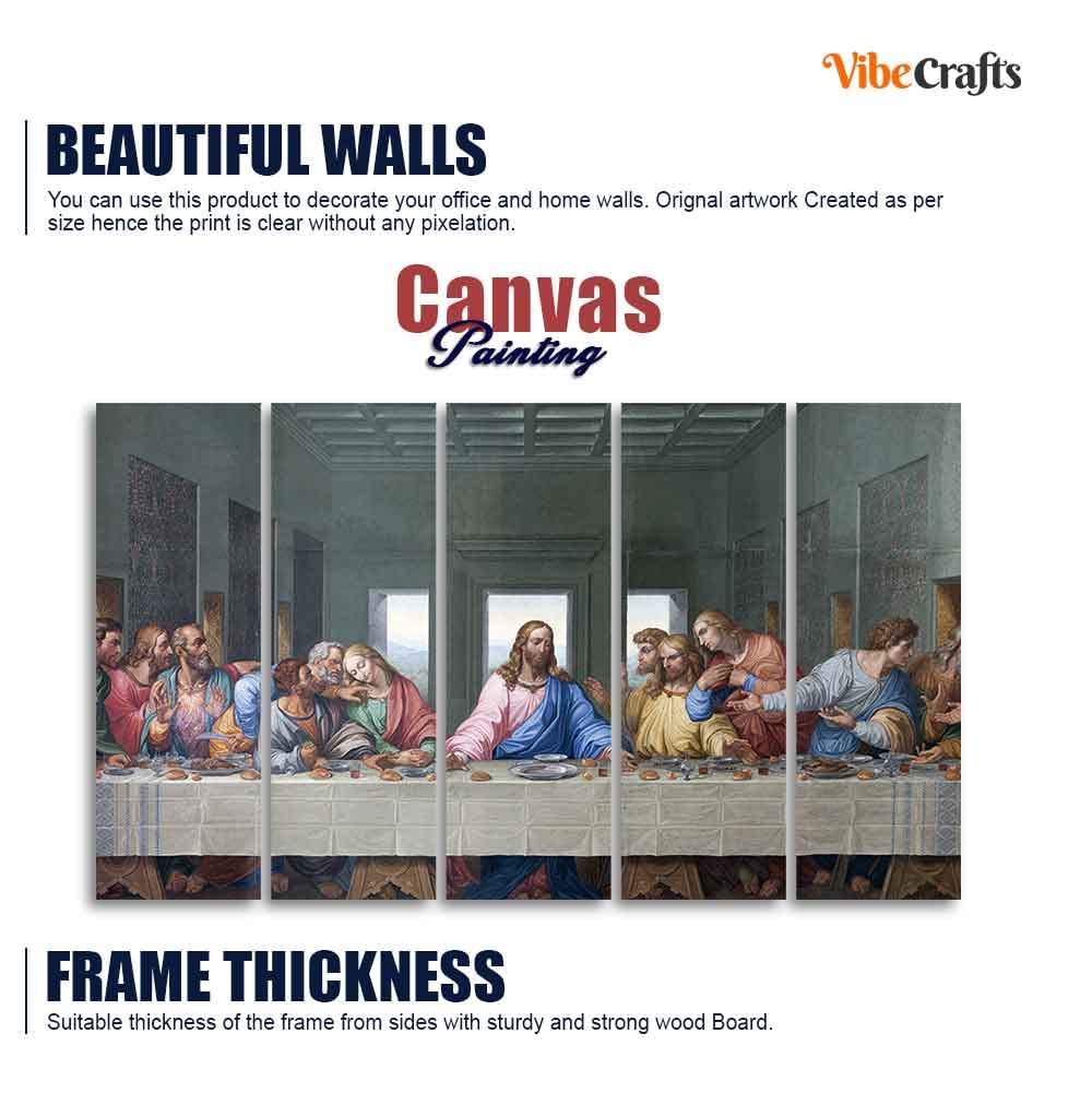 VIBECRAFTS Last supper of Jesus 5 Pieces Canvas Wall Painting For Home|Office|Living Room|Gift (PTVC5Pcs4_8613NN)