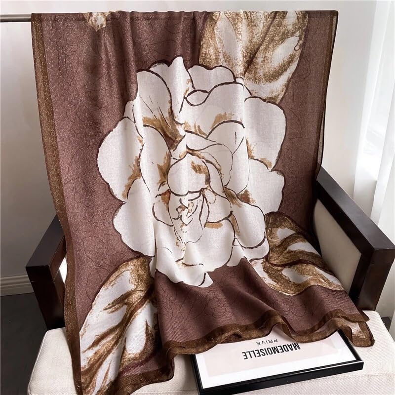 ICW Women's Floral Printed Cotton Scarf Stoles Shawl (Brown)