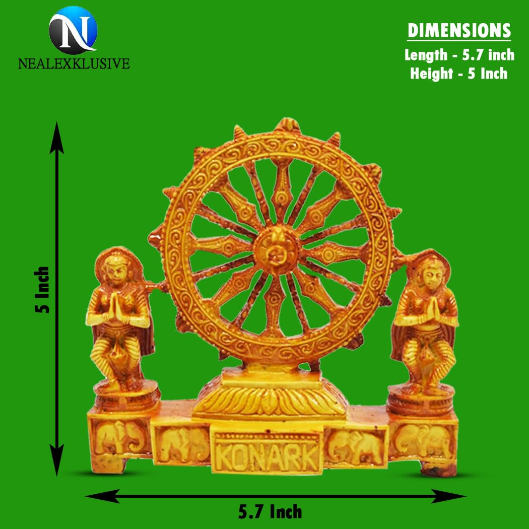 NEALEXKLUSIVE® Marble Dust Konark Sun Temple Wheel with Odishi Dancer Showpiece for Home and Office Decor & Gift Brown Color 5H x 5.7L Inch 01 Piece