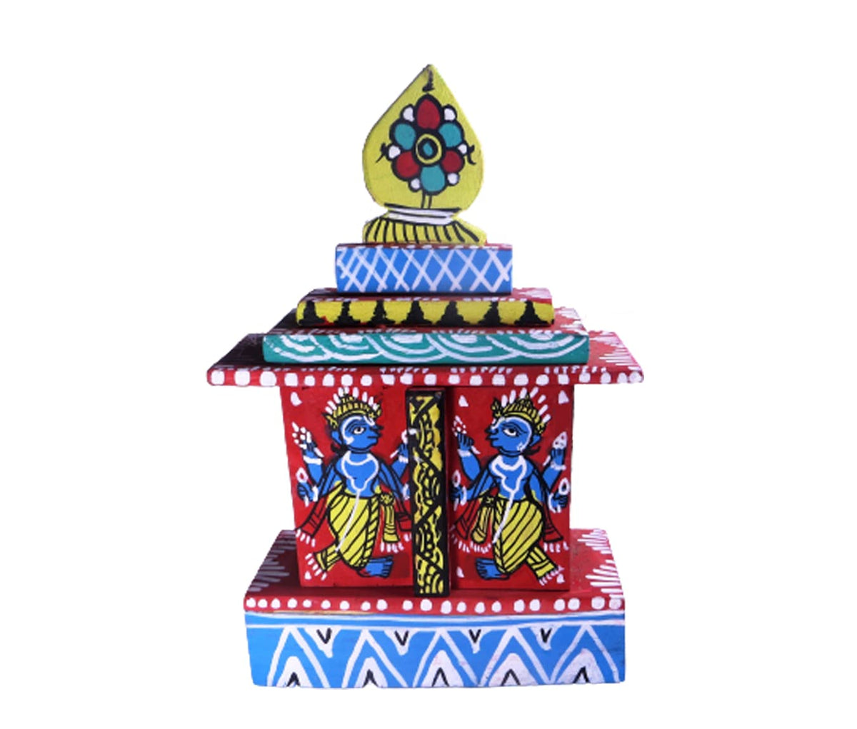 ORIVILLE® Puri Jagannath Temple Beautiful Odisha Handmade and Hand-Painted Wooden Miniature Multicolour Temple of Lord Jagannath, Balabhadra and Shubahdrafor Home Decor, Puja, Office Room
