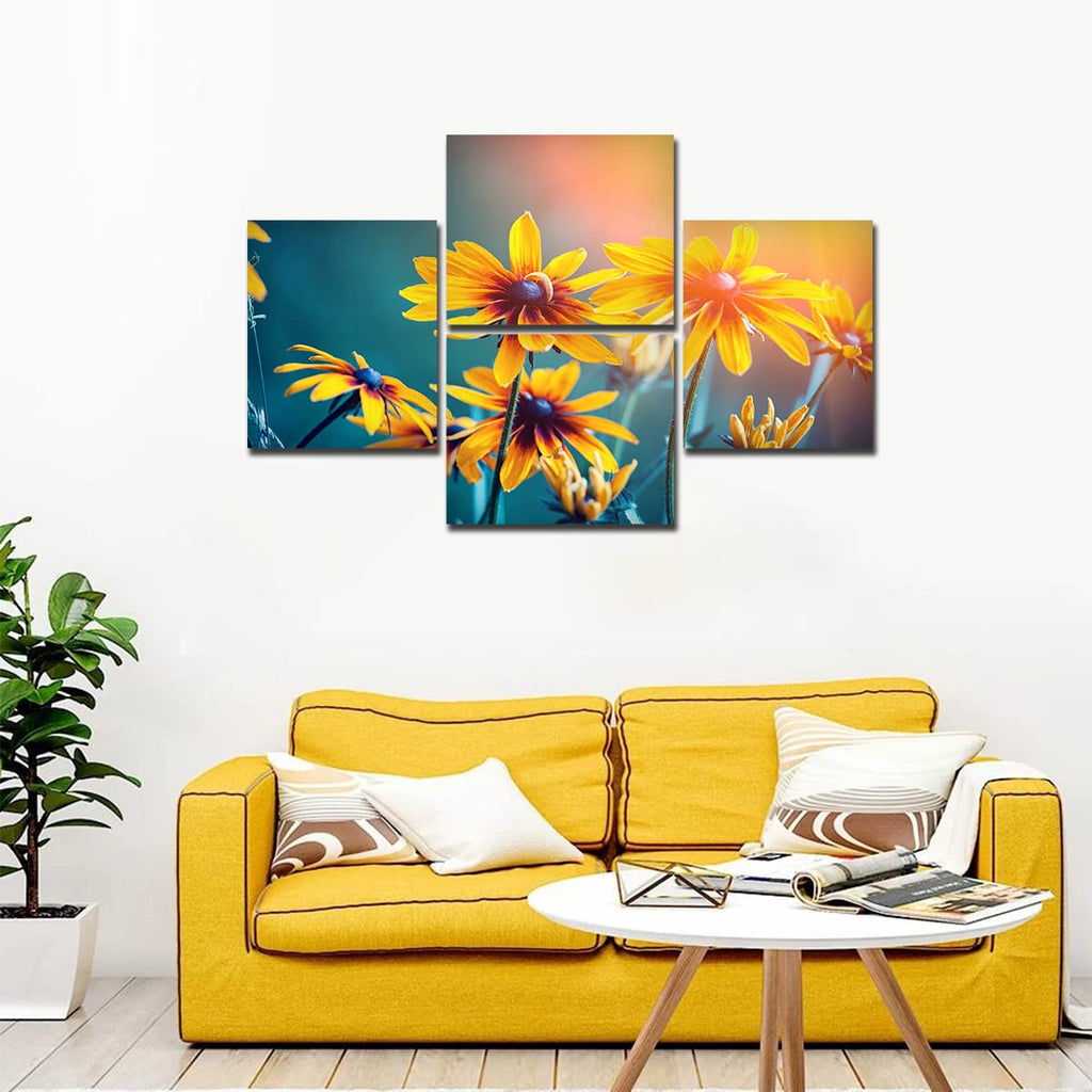 VIBECRAFTS Beautiful Flowers In A Garden 4 Pieces Canvas Wall Painting Fitted With Wooden Frame For Home | Office | Living Room | Gifts (PTVC4Pcs4_16504)
