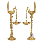 Artvarko Pair of Bird Peacock Hanging Chain Diya Oil Lamp Stand Brass Hindu Religious Puja Fengshui for Home Decor Temple Diwlai Puja Decorative Gift 9 Inches