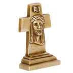 ARTVARKO Solid Brass Cross Statue with Jesus Face Idol Home Decor Religious Figurine Gold Color (7.1 x 3 x 11 cm)