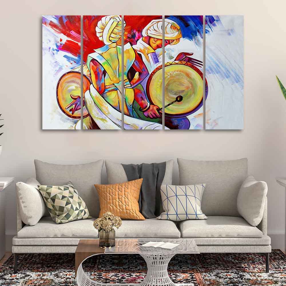 VIBECRAFTS Abstract Art Folk Dance Wall Painting of Five Pieces For Home|Office|Living Room|Gift (PTVC5Pcs4_8710)