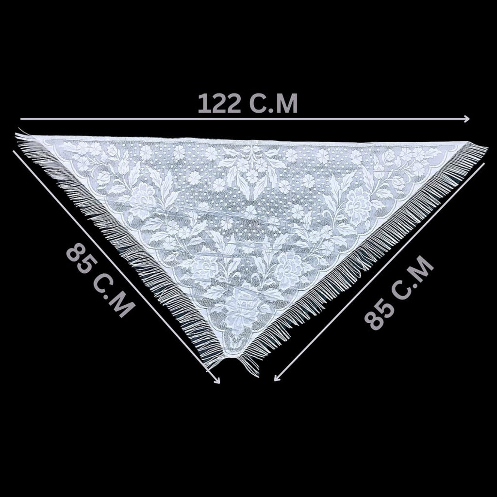 Devino Ora White Lace Triangle Scarf/ShawlVeil White Flower, 1