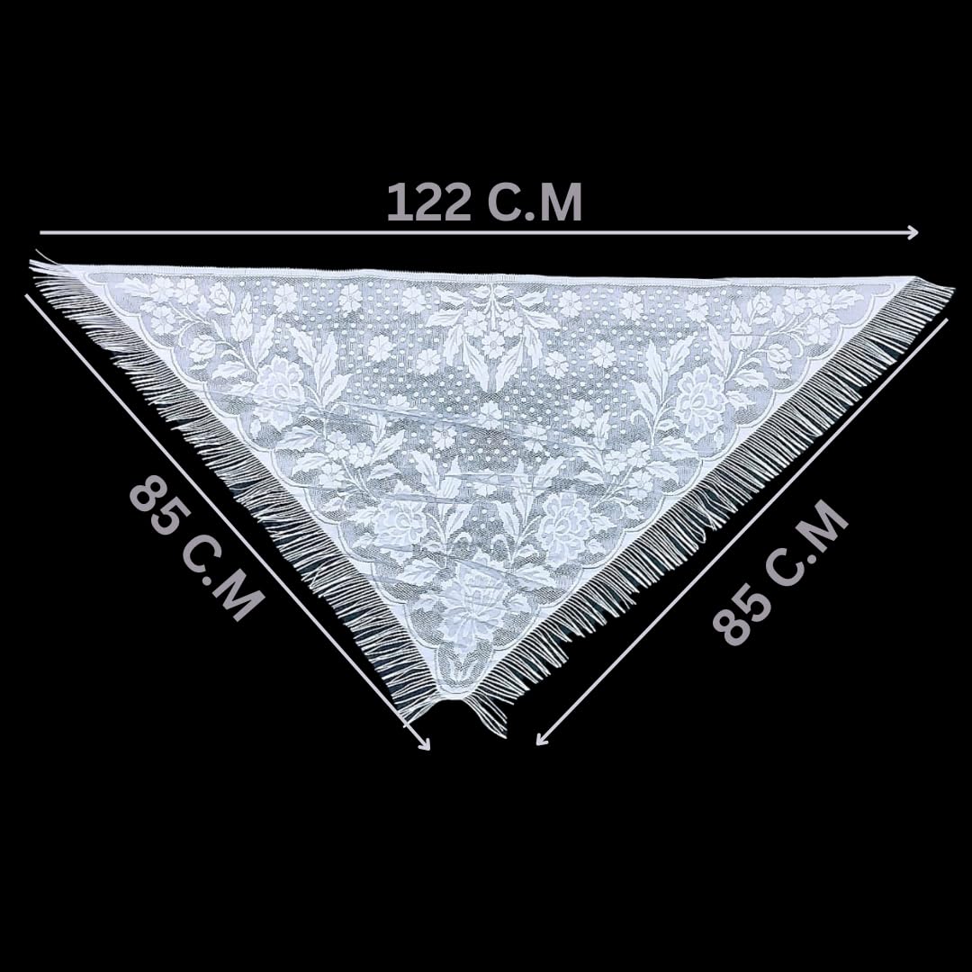 Devino Ora White Lace Triangle Scarf/ShawlVeil White Flower, 1