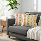 STITCHNEST 'Little Meadow Series' Tassled Cushion Cover | Set of 2 | Floral Cushion Cover 16 inch x 16 inch