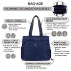 Bag-Age HB55 Tote Handbag for Girls & Women, Water Resistant Office Work Bag with Umbrella Pocket, Large Capacity Shoulder Bag for Work, Travel & Daily Use (Navy Blue)