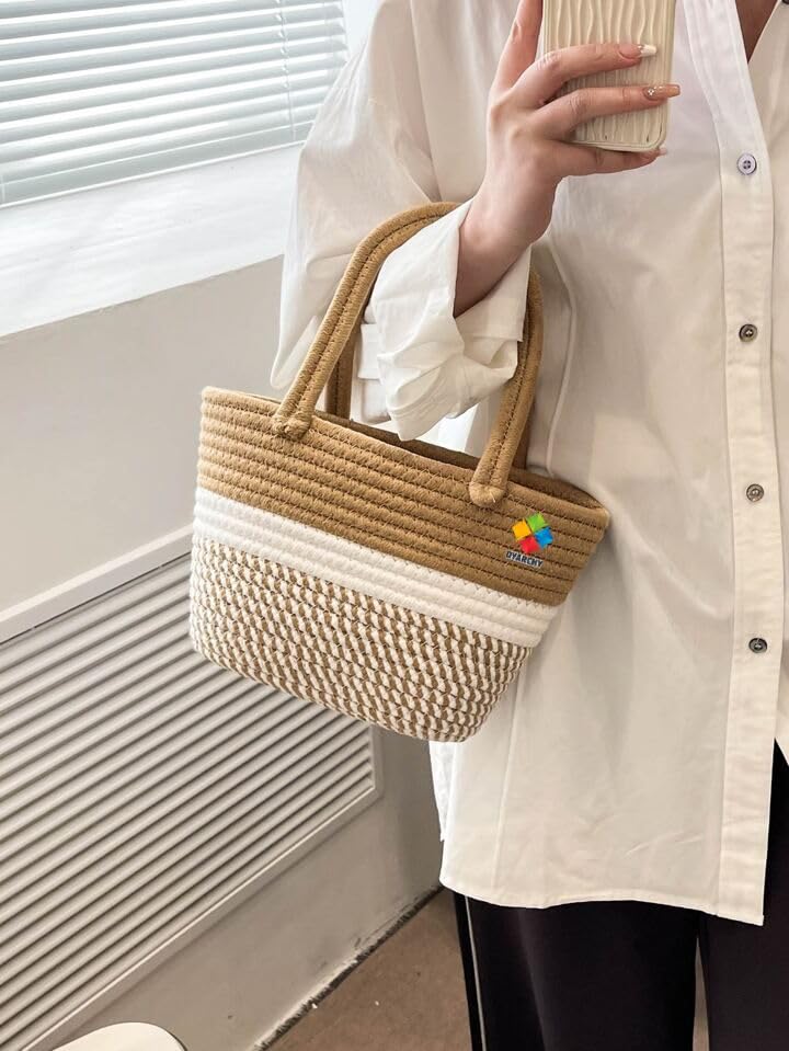 DYARCHY Handmade Cotton Rope Tote Bag | Eco-Friendly Multipurpose Handbag for Women | Casual Shoulder Bag for Shopping, Picnic, Travel & Everyday Use (BEIGE)