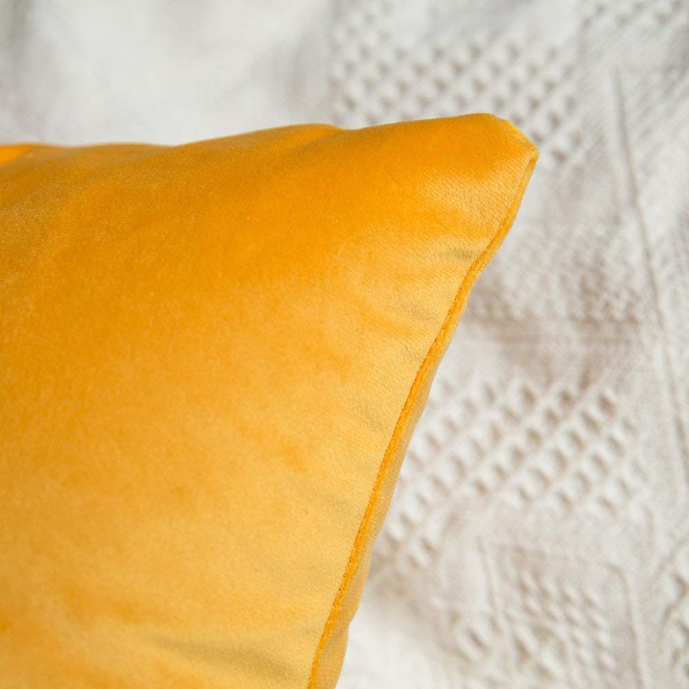 Khooti Velvet Cushion Cover, 14x14 | Orange Yellow | Pack of 2 | Solid Plain Soft & Smooth, Decorative Cushion Covers for Living Room, Bedroom, Couches, Chairs, Sofas, Beds & Home Decor