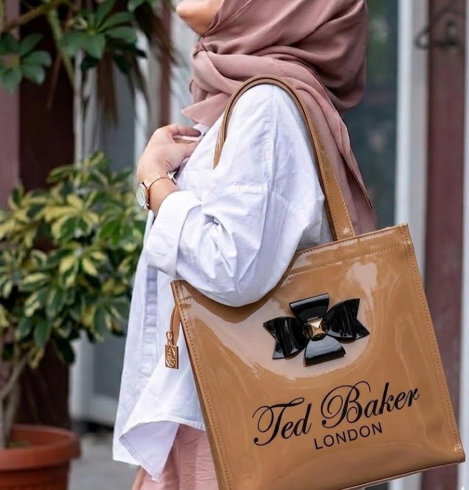 SEA MOUNT Ted Baker London Women’s Brown Tote Bag with Bow | Stylish Shoulder Handbag | Premium PU Leather Shopper Bag