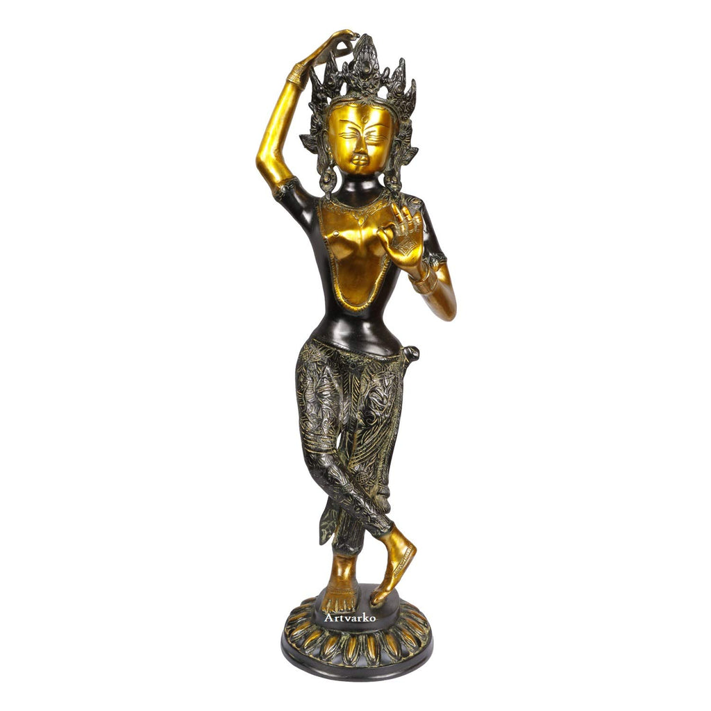 ARTVARKO 25 Inches Large Goddess Tara Brass Standing Statue Tara Statue for Health Happiness Wealth | Dancing Idol Home Decor Sculpture