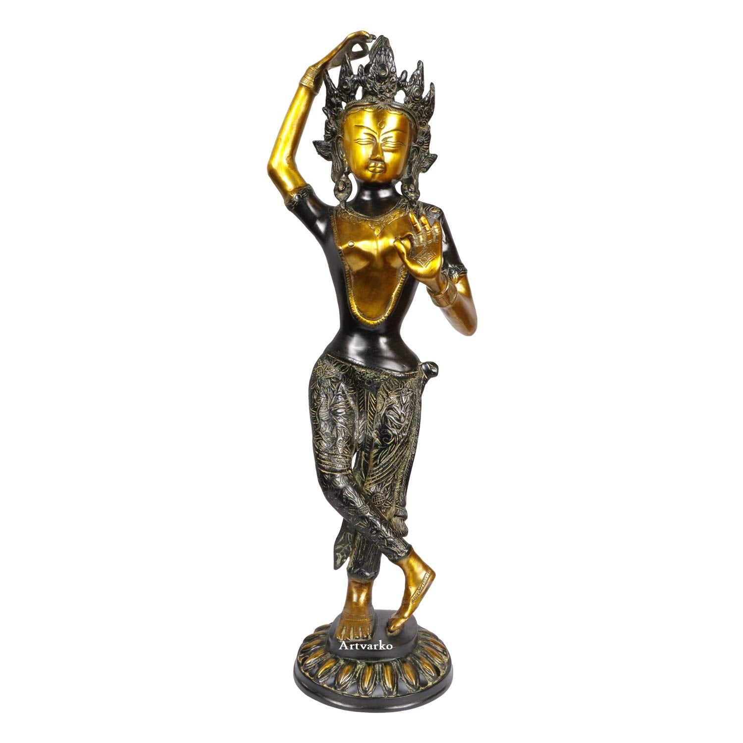 ARTVARKO 25 Inches Large Goddess Tara Brass Standing Statue Tara Statue for Health Happiness Wealth | Dancing Idol Home Decor Sculpture
