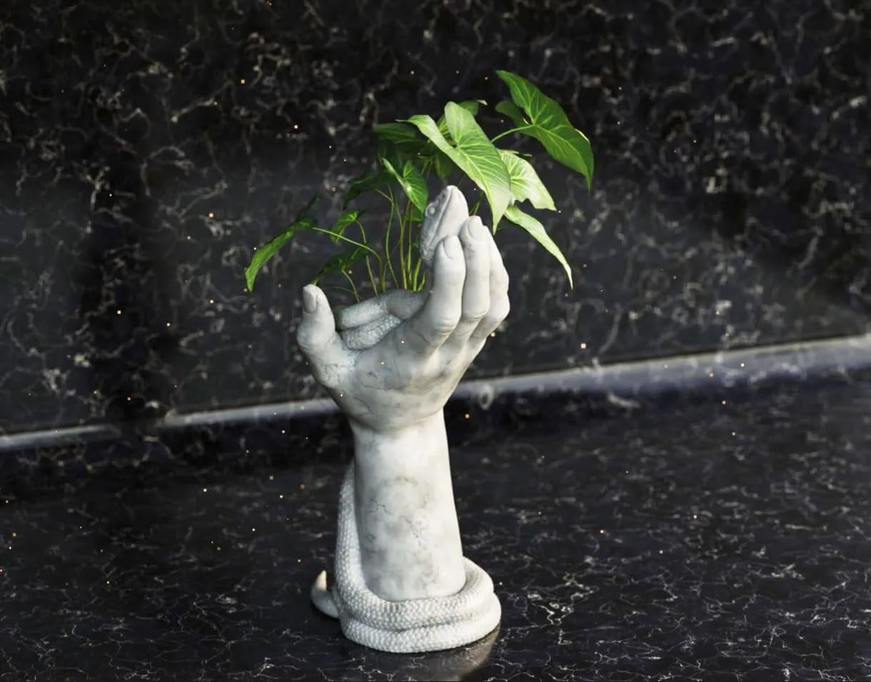 Beoals Decorative Hand with Snake Sculpture, White Marble Effect, Desktop Ornament for Living Room