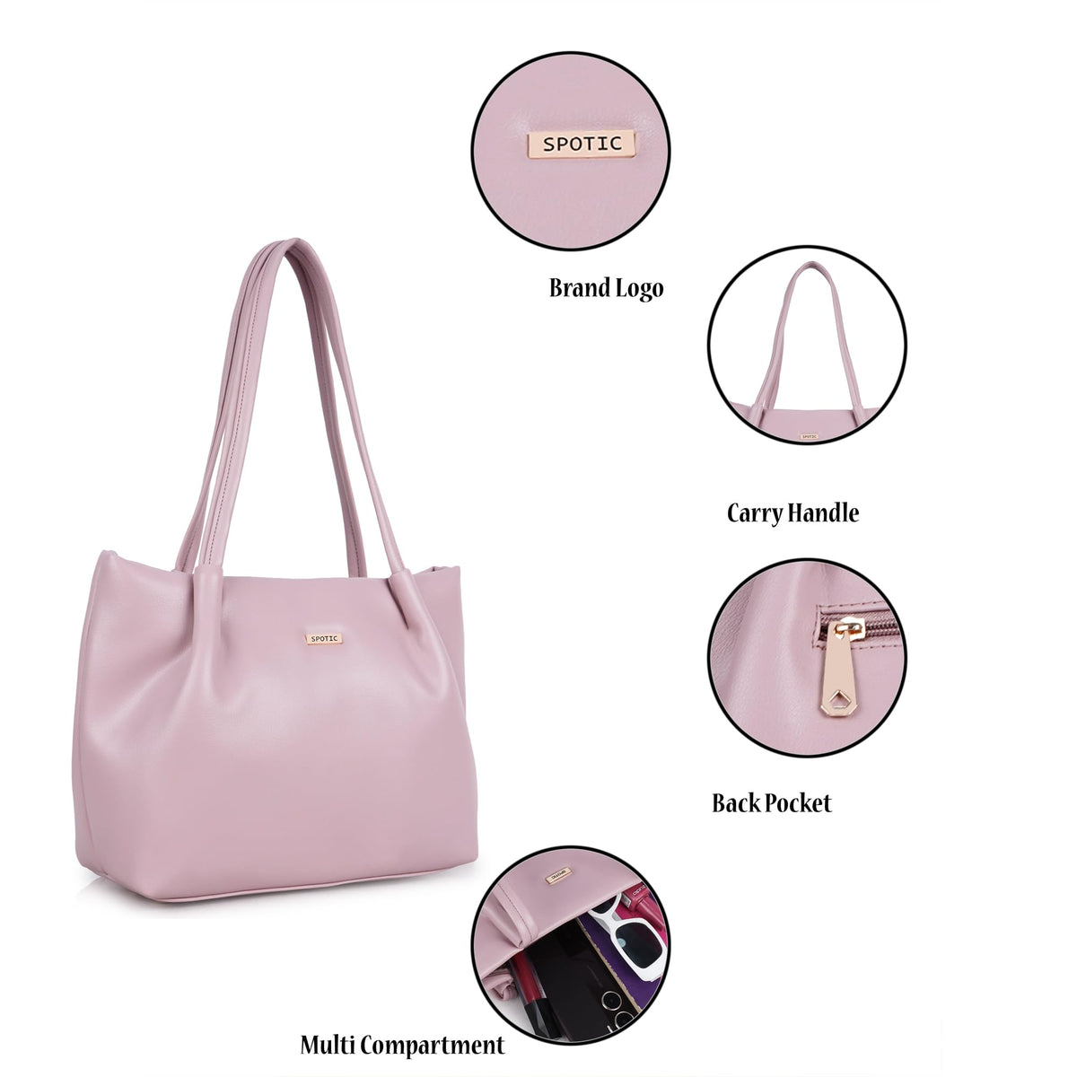 SPOTIC Synthetic Leather Premium Tote Handbag for Women – Elegant Large Shoulder Bag for Office, Work & Daily Use