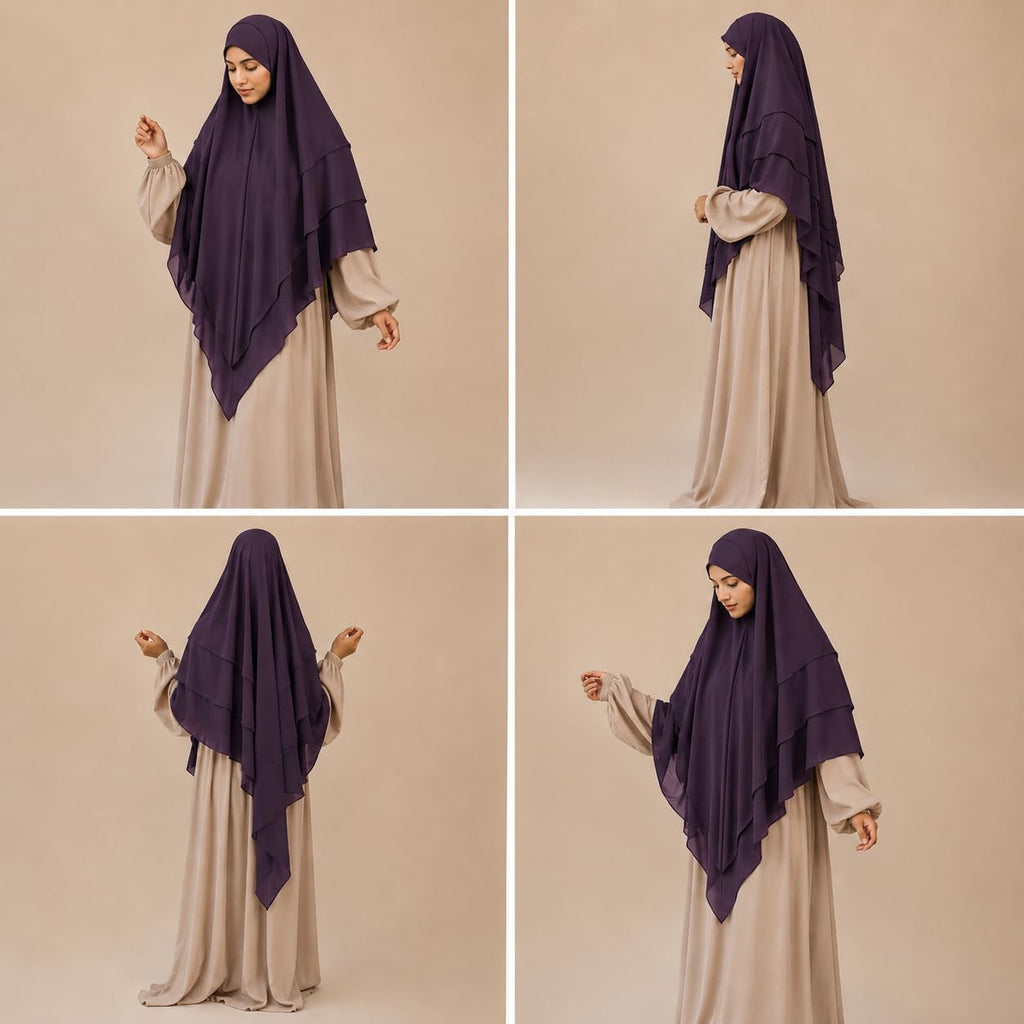 TRIPLE LAYER KHIMAR HIJAB/MULTI LAYER HIJAB/FULL SIZE KHIMAR LAYER (DARK PURPLE)
