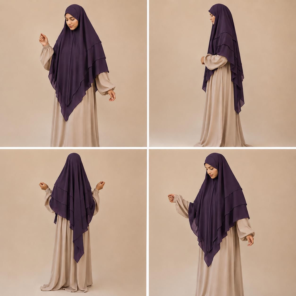 TRIPLE LAYER KHIMAR HIJAB/MULTI LAYER HIJAB/FULL SIZE KHIMAR LAYER (DARK PURPLE)