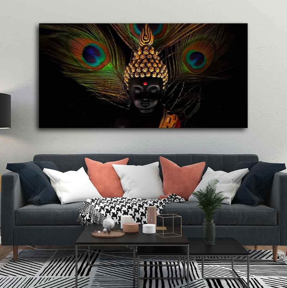 VIBECRAFTS Canvas Paintings for Living Room Drawing Room Peaceful Smiling Buddha Statue Canvas Wall Painting Fitted With Wooden Frame For Home | Office | Living Room | Gift (PTVCH_2471)