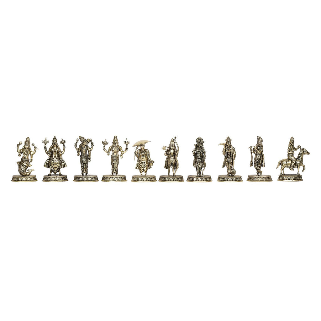 ARTVARKO Fine Brass Dashavtar Lord Vishnu Ten Incarnations Avatar Set Dashavatara Murti Light Weight 2.5 Inch