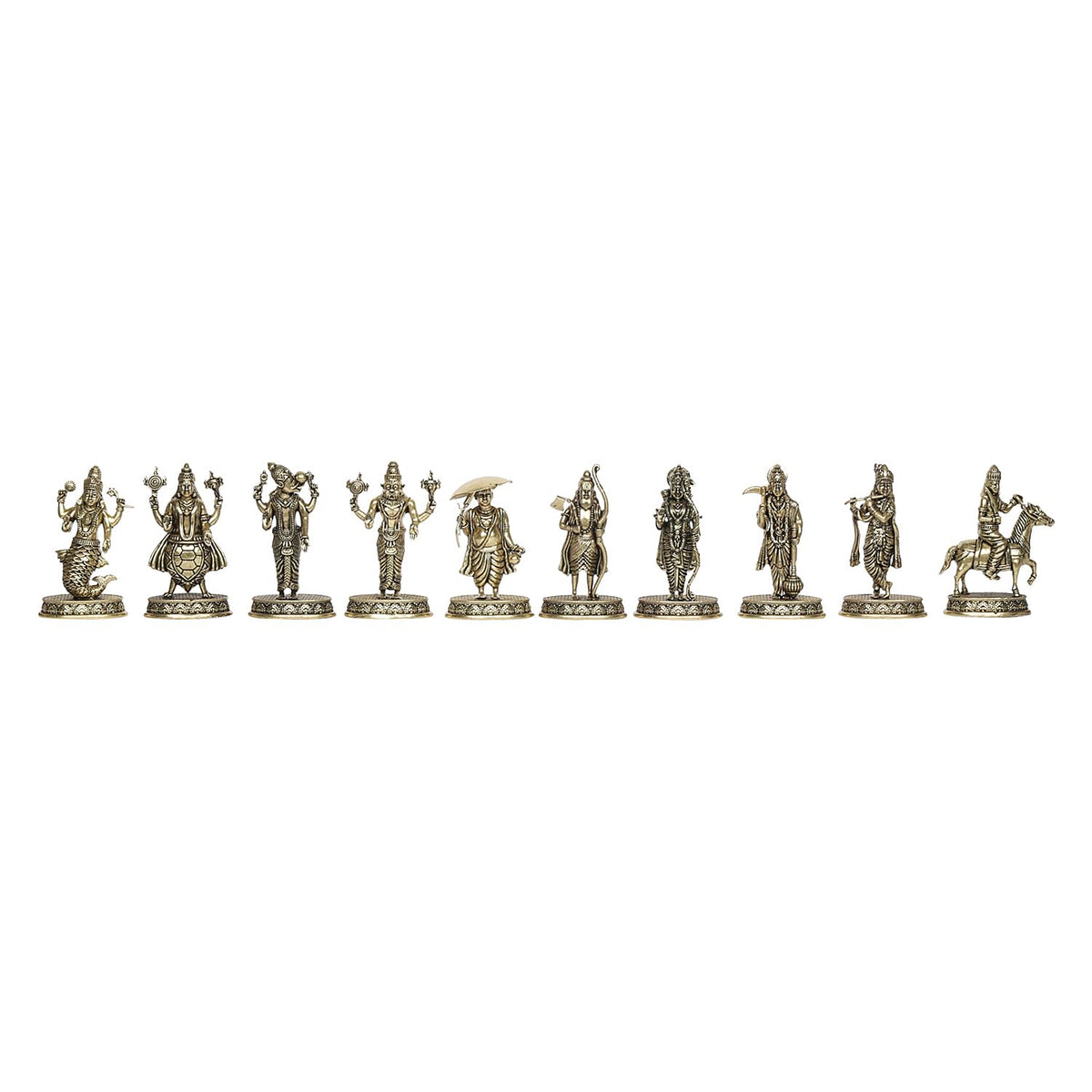 ARTVARKO Fine Brass Dashavtar Lord Vishnu Ten Incarnations Avatar Set Dashavatara Murti Light Weight 2.5 Inch