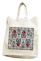 Arka Home Products Unisex-Adult Shopping Bag - Madhubani Fish Print - 100% Cotton, Reusable, Printed Canvas Bag, Off-White
