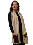 Pick Ur Needs Women Winter Woolen Muffler with Trendy Patch Design Soft Warm Knitted Scarf for Girls & Ladies Stylish Casual Mufflers (Cream)