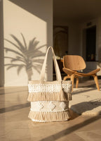 Boho Tote Bag for Women – Cotton Rope Woven Shoulder Bag with Tassels, Handmade Macrame Beach Tote, Large Eco-Friendly Summer Handbag for Travel, Shopping & Everyday Use