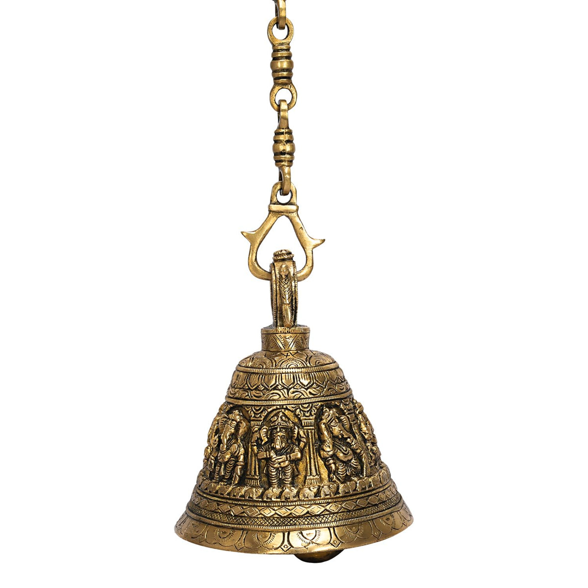 Artvarko Brass Dancing Ganesha Hanging Temple Bell Ganesh Ashta-Vinayaka Deep Sound Ghanta Height 32 Inch