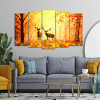 VIBECRAFTS Beautiful Forest Deer Canvas Wall Painting Set of Five For Home|Office|Living Room|Gift (PTVC5Pcs2_6548)