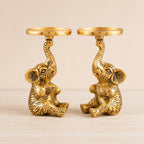 KridayKraft Baby Elephant Figurine T-Light Candle Holder, Gold Antique Finish (15 cm, 300 gm) – Vastu Good Luck Elephant Showpiece for Home Decor, Diwali Gifting, Living Room & Table Accents.