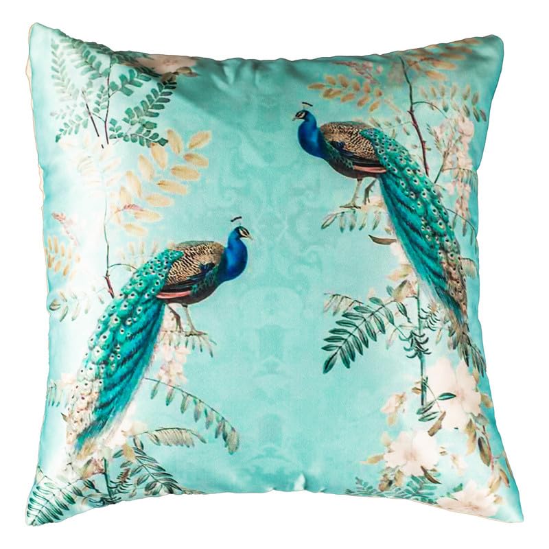 Vendola Decorative Satin Sofa Cushion Covers Set of 5, 20 Inch x 20 inch, Sofa Pillow Cover, Ethnic Festive, Multicolor, Temple, Peacock, Rajasthani Design Zipper Closure (Vivid, 20X20 Inches)