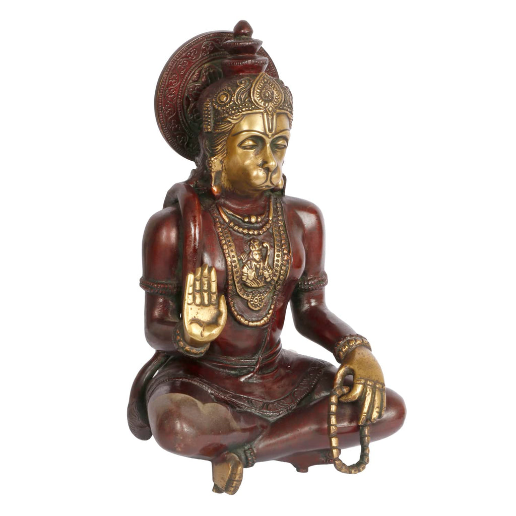 ARTVARKO Brass Hanuman Ji Murti Idol Bajrang Bali Sitting Blessing Meditation for puja Sculpture Diwali Decor Gifts Height 11 Inches
