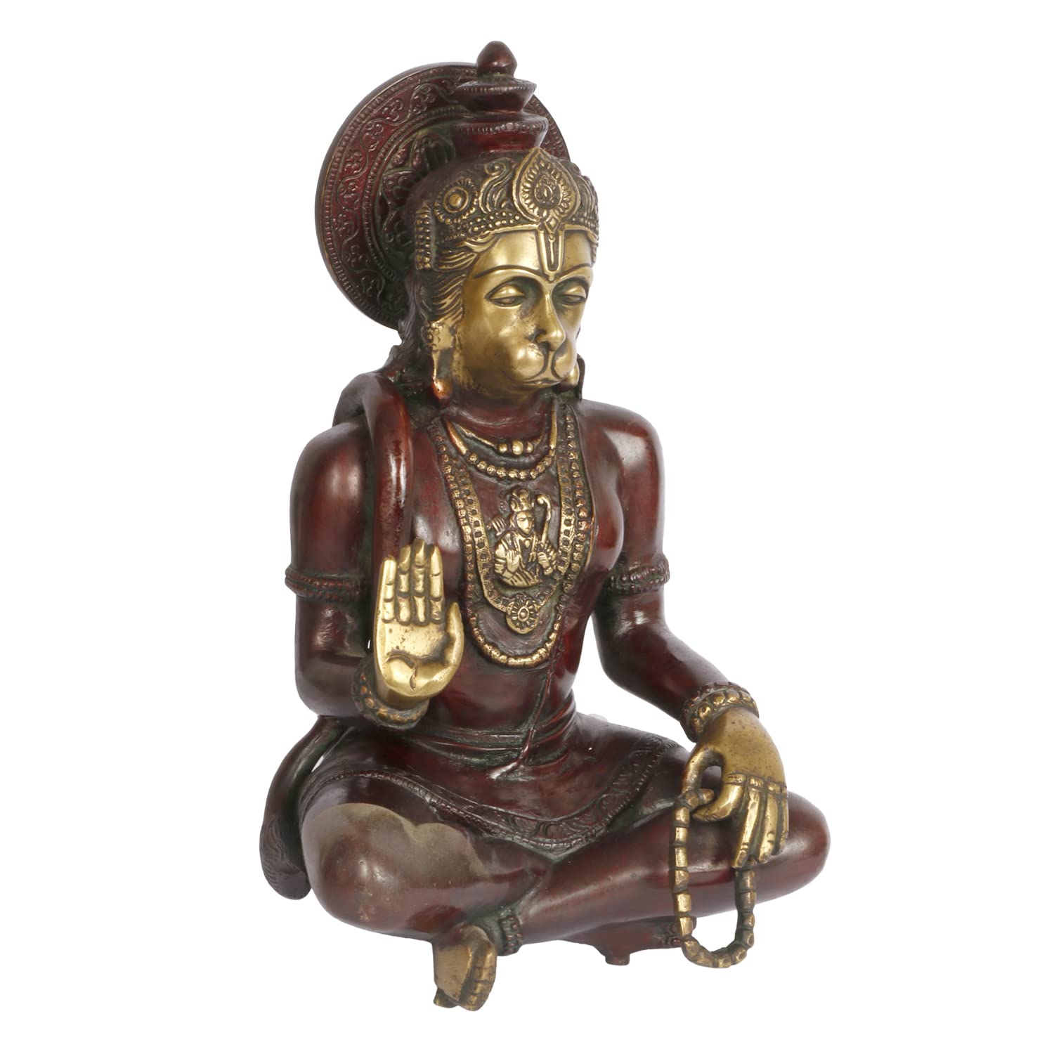 ARTVARKO Brass Hanuman Ji Murti Idol Bajrang Bali Sitting Blessing Meditation for puja Sculpture Diwali Decor Gifts Height 11 Inches