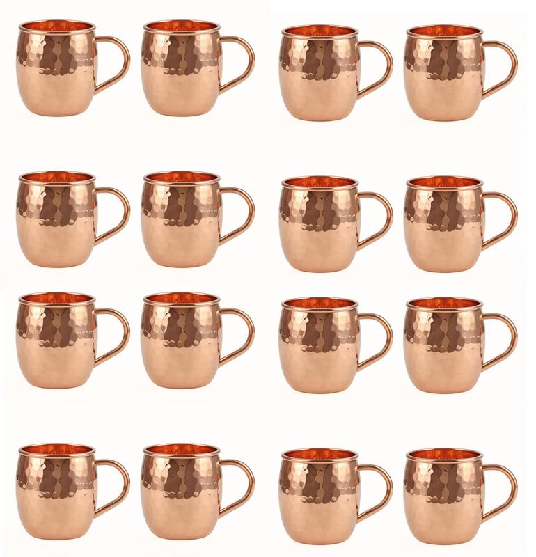 ALCU Copper Plated Mule Mug, Handcrafted Shiny Moscow Mule Beer Mug Cup, Cocktail Serveware, Drinkware & Barware, Ideal for Cocktails, Drinks, & Gifts, Best for Parties (500 ml) Set of 16