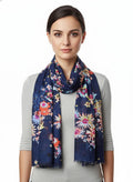 Fabtone Women’s Scarf/Stole | Navy Blue Floral Print | Soft Lightweight Fabric | 70x180 cm | All-Season Fashion Accessory | Stylish Women’s Wrap | Dust & Sun Protection