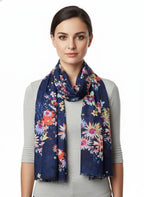 Fabtone Women’s Scarf/Stole | Navy Blue Floral Print | Soft Lightweight Fabric | 70x180 cm | All-Season Fashion Accessory | Stylish Women’s Wrap | Dust & Sun Protection
