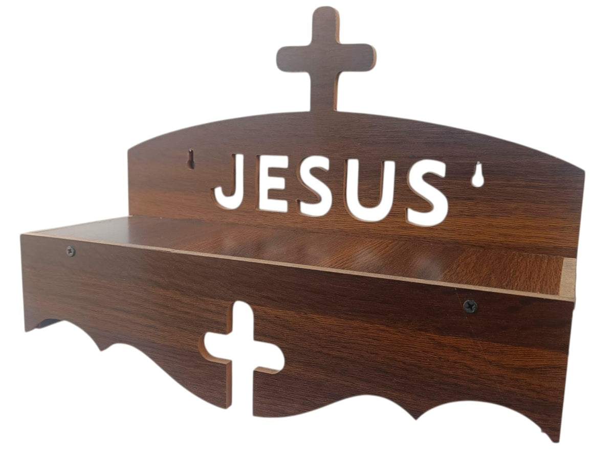 Elegant Wooden Jesus Wall Decor Shelf With Cross, Christian Home Prayer Room, Strong Build Spiritual Display Unit For Daily Devotion Families Faith Blessings love