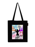 Peach Blossom Printed Cotton Zipper Tote Bags | CBAG - BLK- 9 GIRL TRIA
