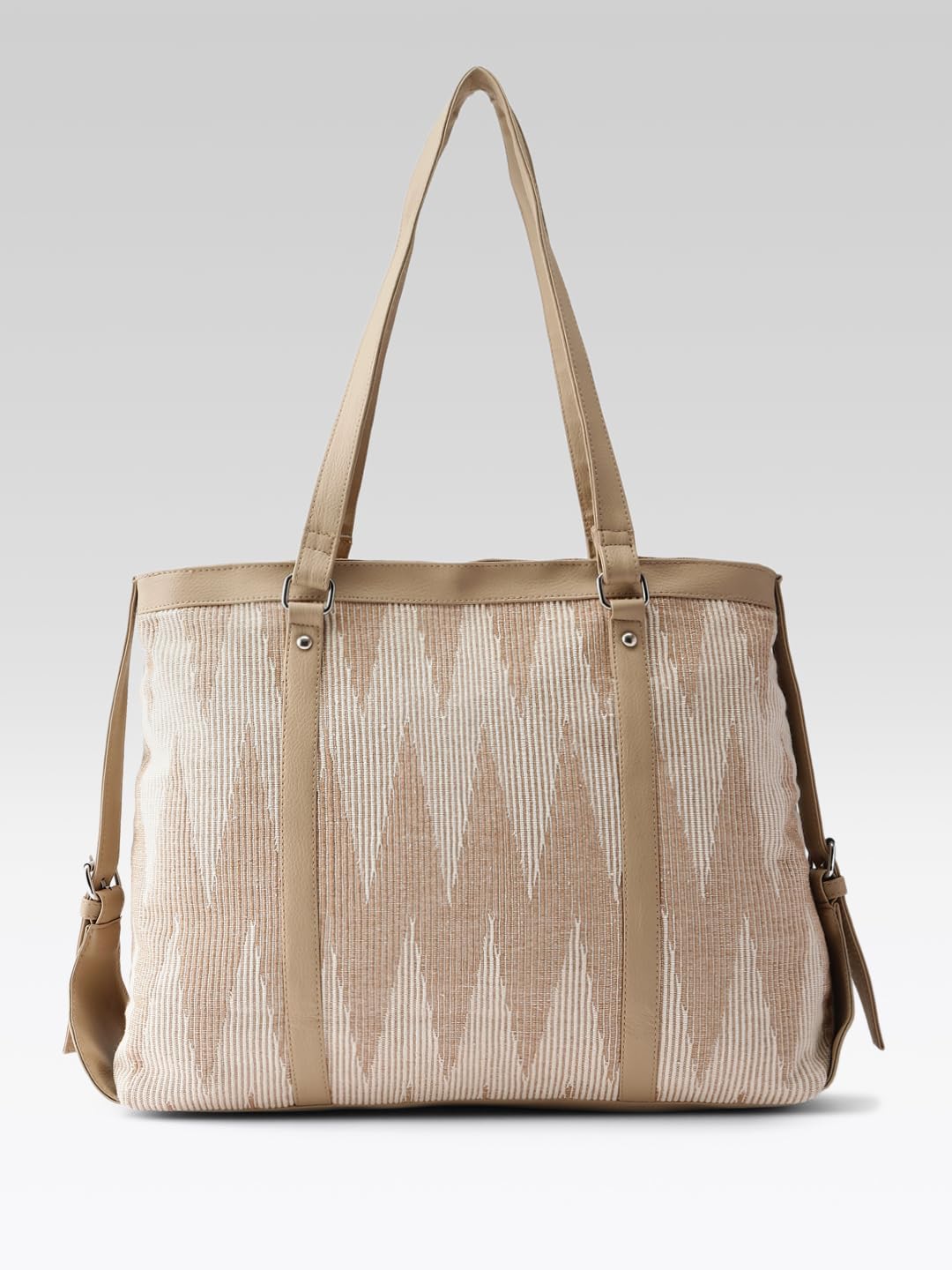 PRIMROSE Chevron Pattern Tote Bag for Women, Black and Beige (Brown)
