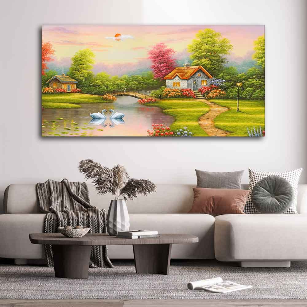 VIBECRAFTS Canvas Paintings for Living Room Drawing Room Scenery Of Old House Canvas Wall Painting Fitted With Wooden Frame for Home | Office | Gift (PTVCH_2402)
