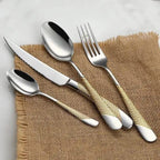 ANH MART Mirror Finish Gold Plated Stainless Steel Flatware Set - Copper Silverware Rose Gold Cutlery [Dinner Fork, Tea Spoon, Salad Spoon, Knife] (Golden DOT, 12)