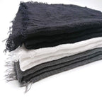 XRDSS Summer Cotton Blend Crinkle Vintage Soft Scarf with Fringed Edges 35 × 70, Black, One Size
