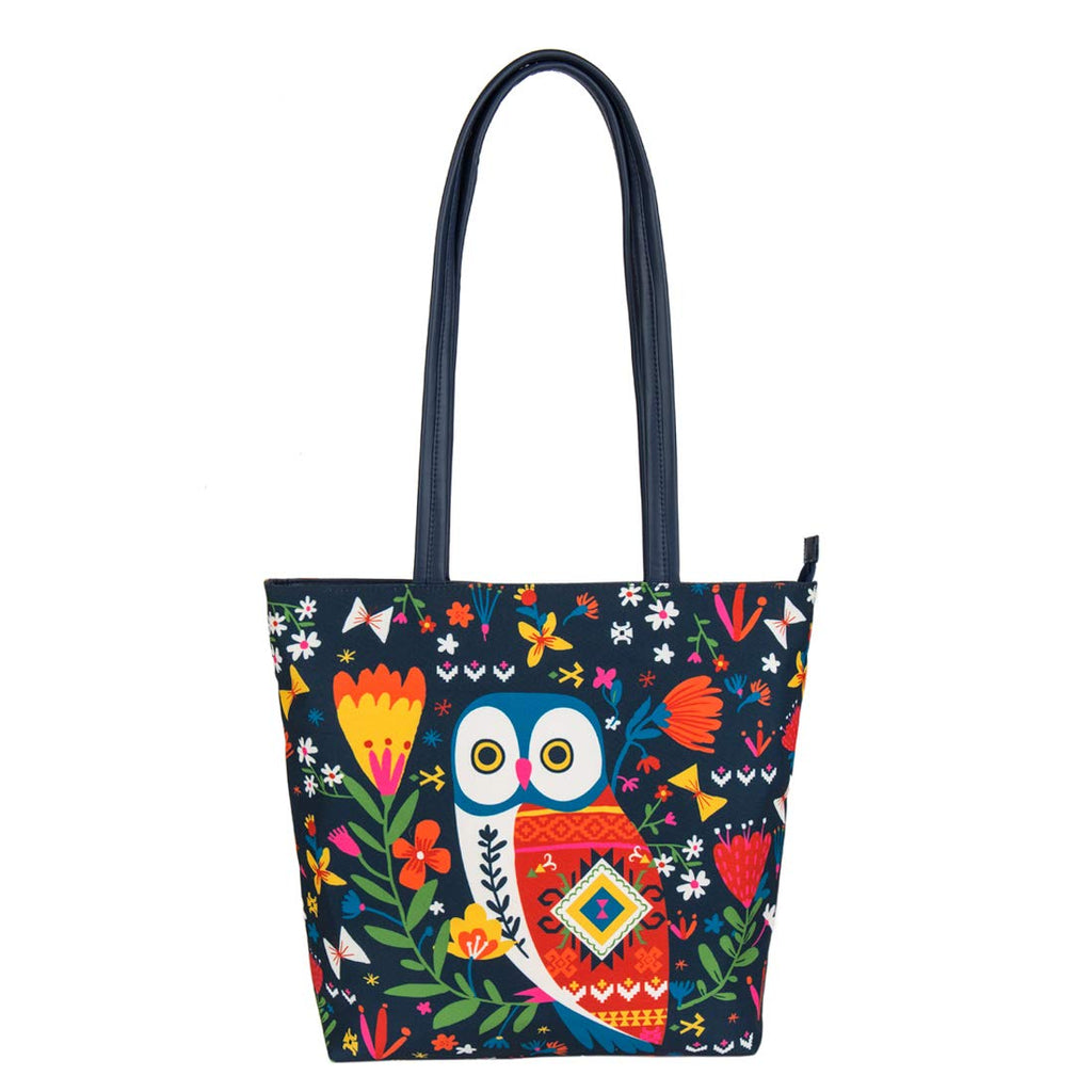 Chumbak Teal Killim Owl Tote Bag - Navy