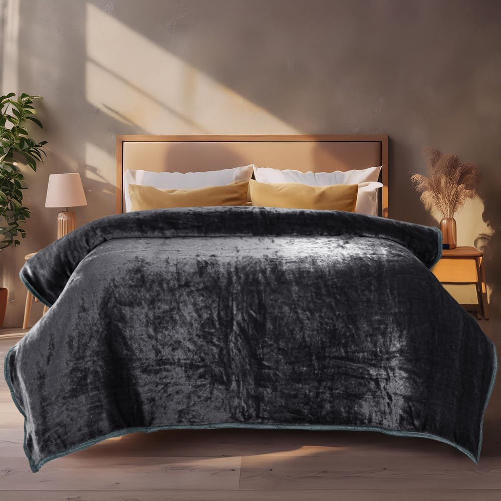 ABRAZO 660 GSM Reversible 3.5 Kg Mink Blanket for Winter & AC | Double Bed 220×240 cm Soft & Warm Blanket/Dohar/Quilt/Comforter | All Season Use | Charcoal Grey Kafalo